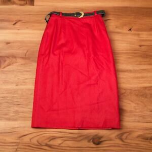 Koret Women's VINTAGE W/Tags 1990's Red 100% Merino Wool Skirt w/ Belt | Size 10